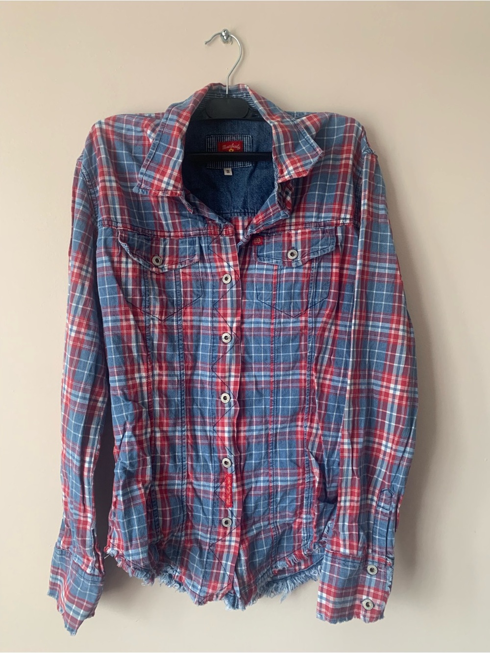 Miss Sixty Red and Blue Plaid Casual Button-Down Shirt Vintage.